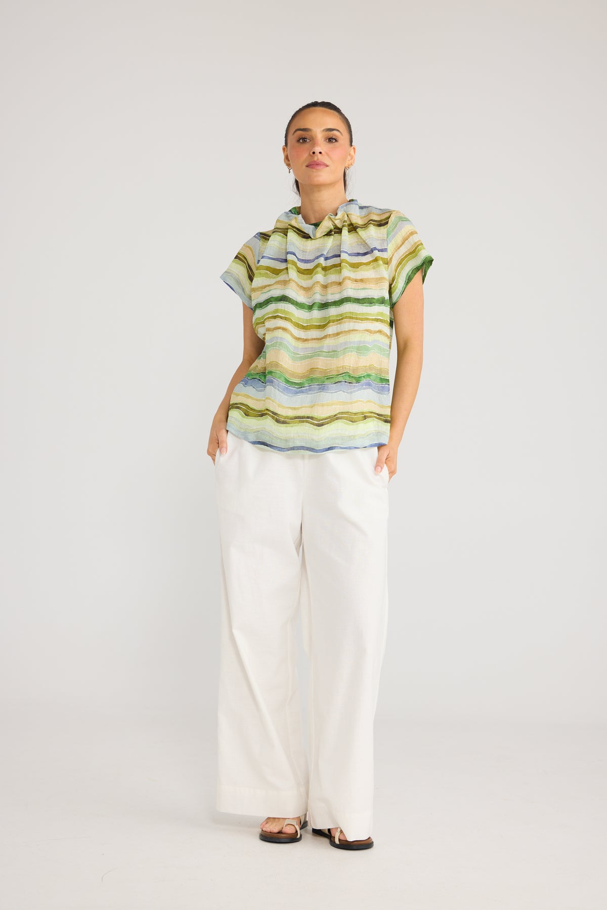 Brave & True Carina Blouse - Blue Painterly Stripe, view 2