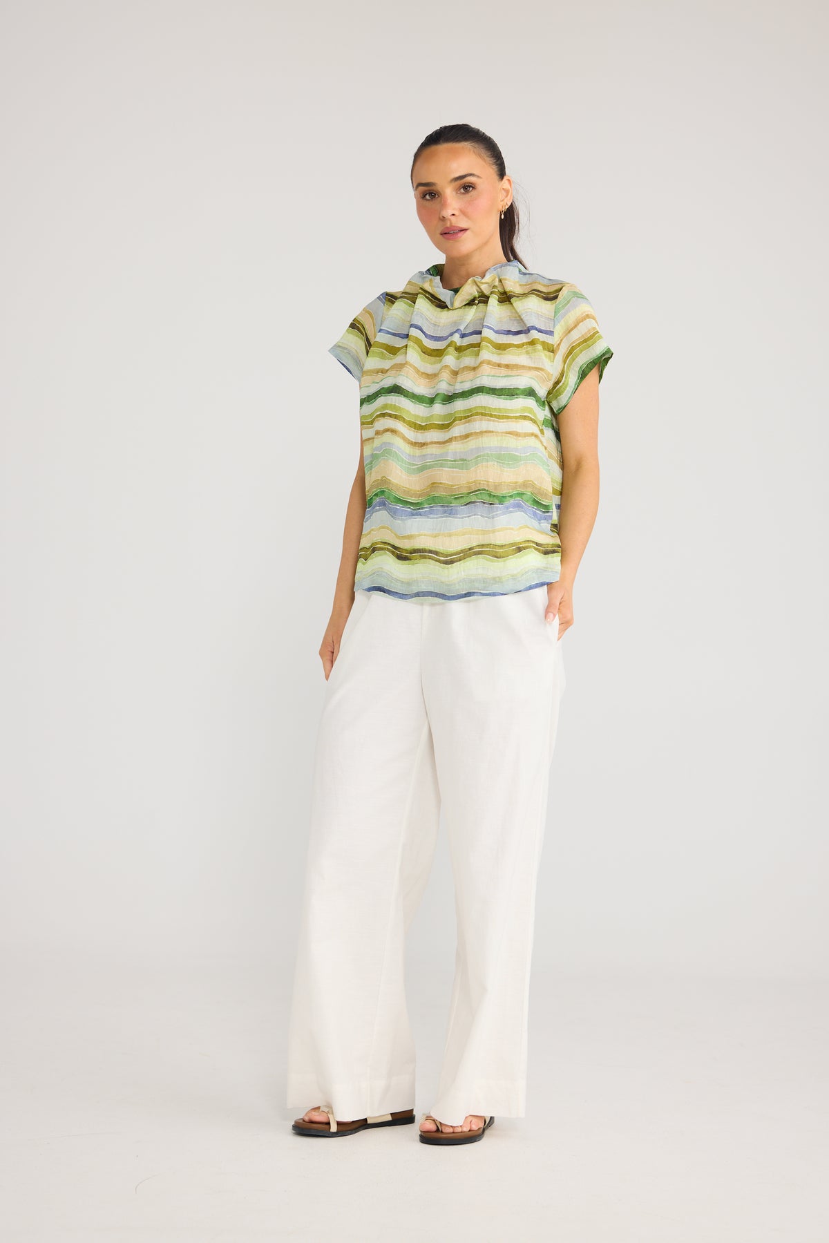 Brave & True Carina Blouse - Blue Painterly Stripe, view 3
