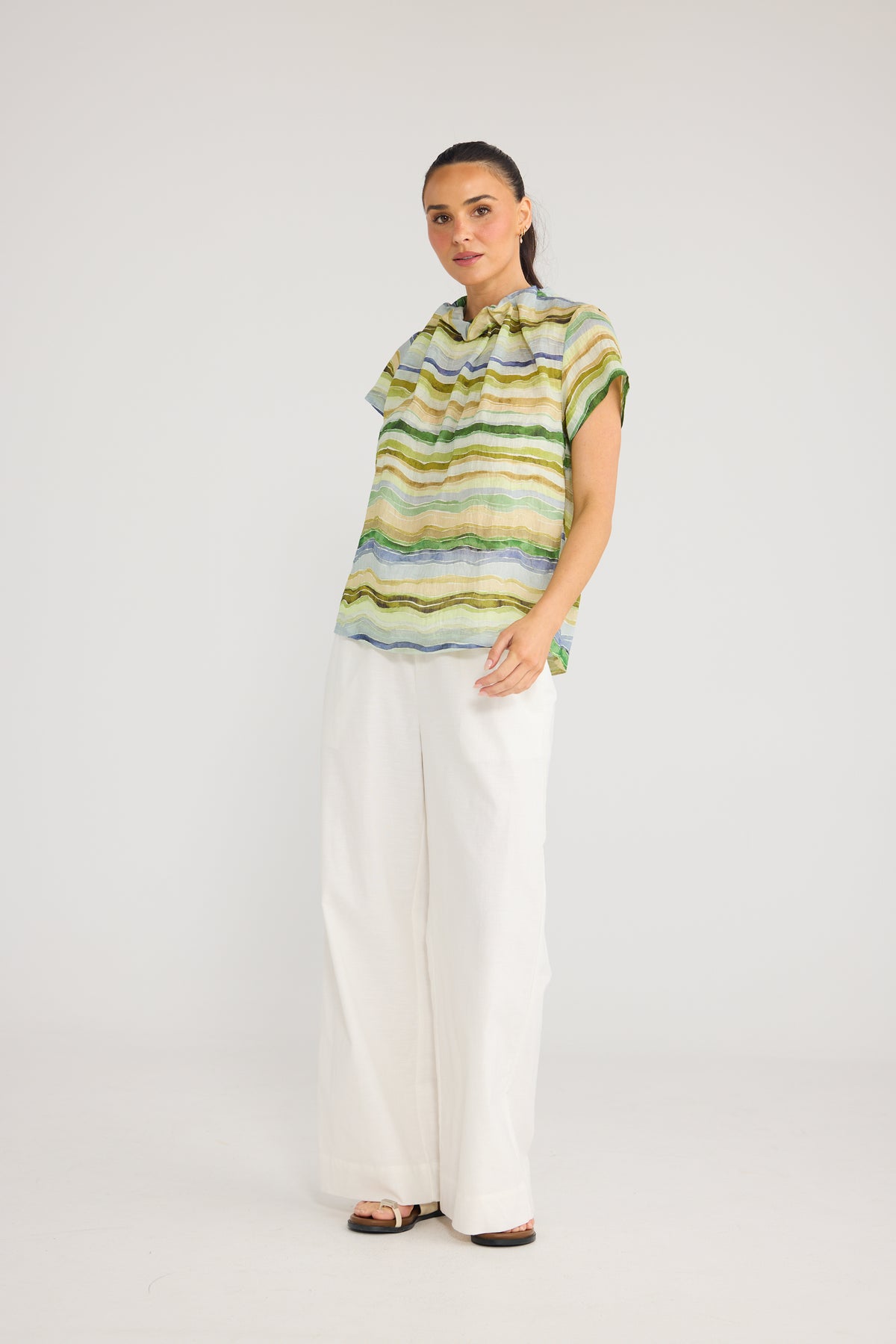 Brave & True Carina Blouse - Blue Painterly Stripe, view 4