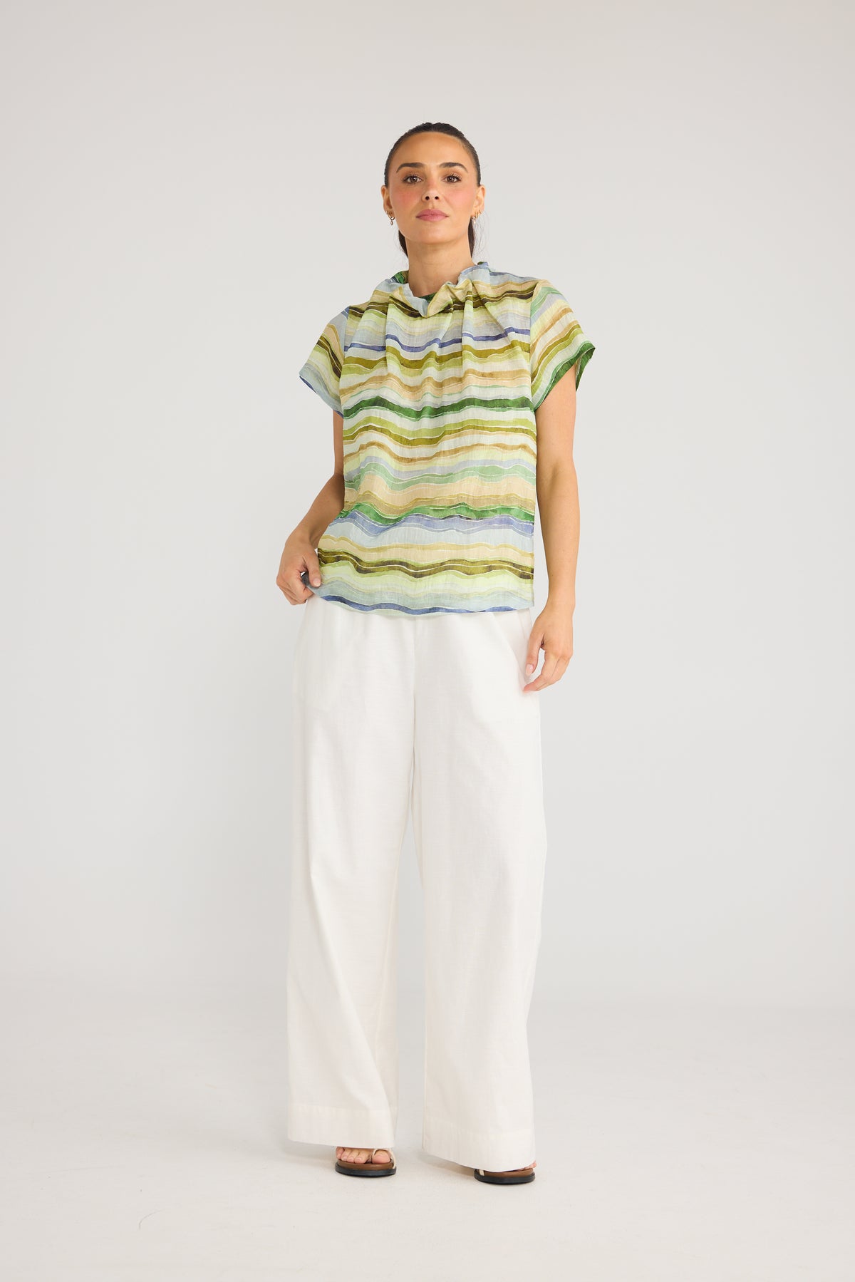 Brave & True Carina Blouse - Blue Painterly Stripe, view 5