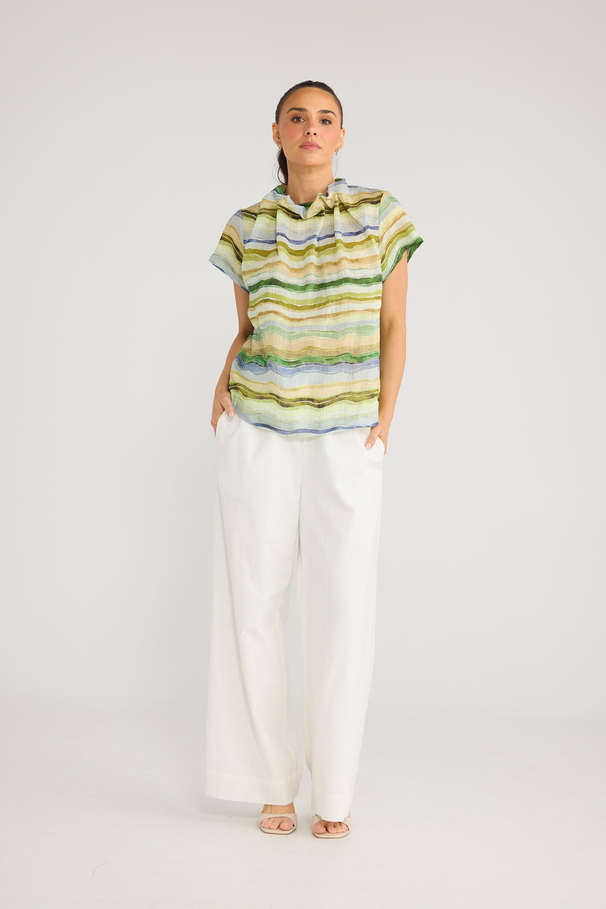 Brave & True Carina Blouse - Blue Painterly Stripe, view 6