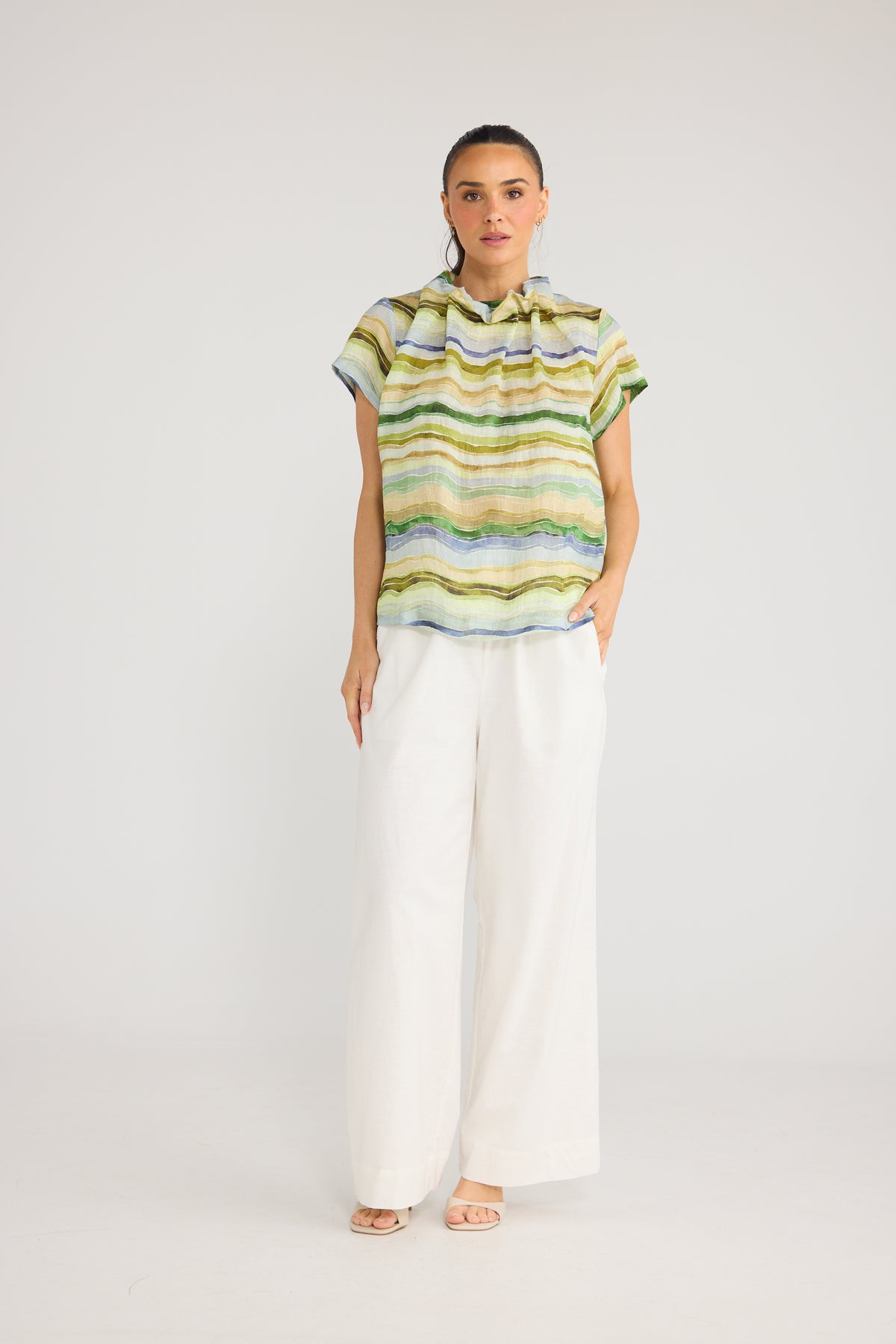 Brave & True Carina Blouse - Blue Painterly Stripe, view 7
