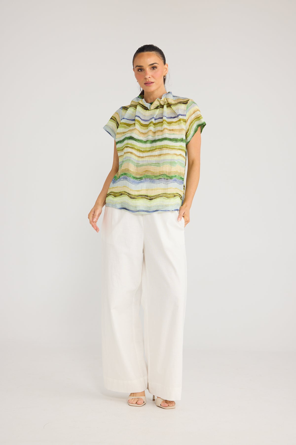 Brave & True Carina Blouse - Blue Painterly Stripe, view 8