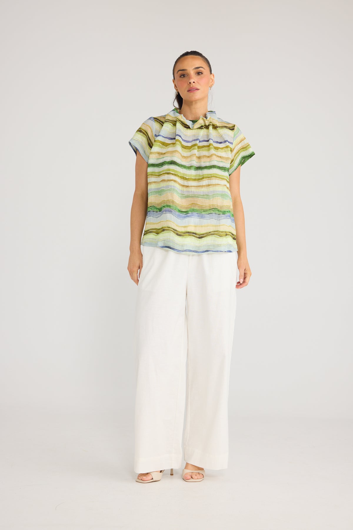 Brave & True Carina Blouse - Blue Painterly Stripe, view 9