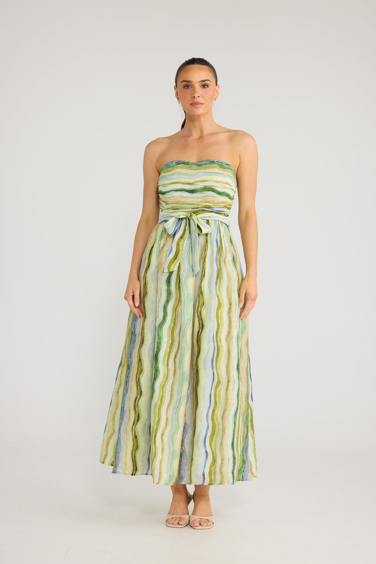 Avalon Dress - Blue Painterly Stripe