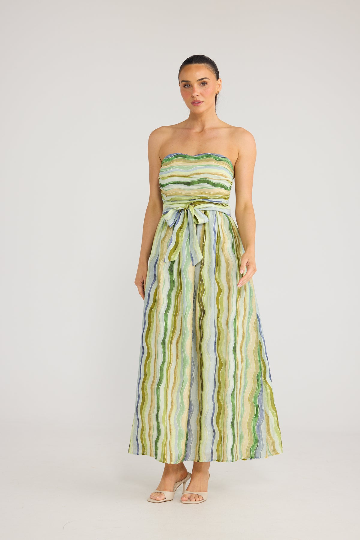 Avalon Dress - Blue Painterly Stripe