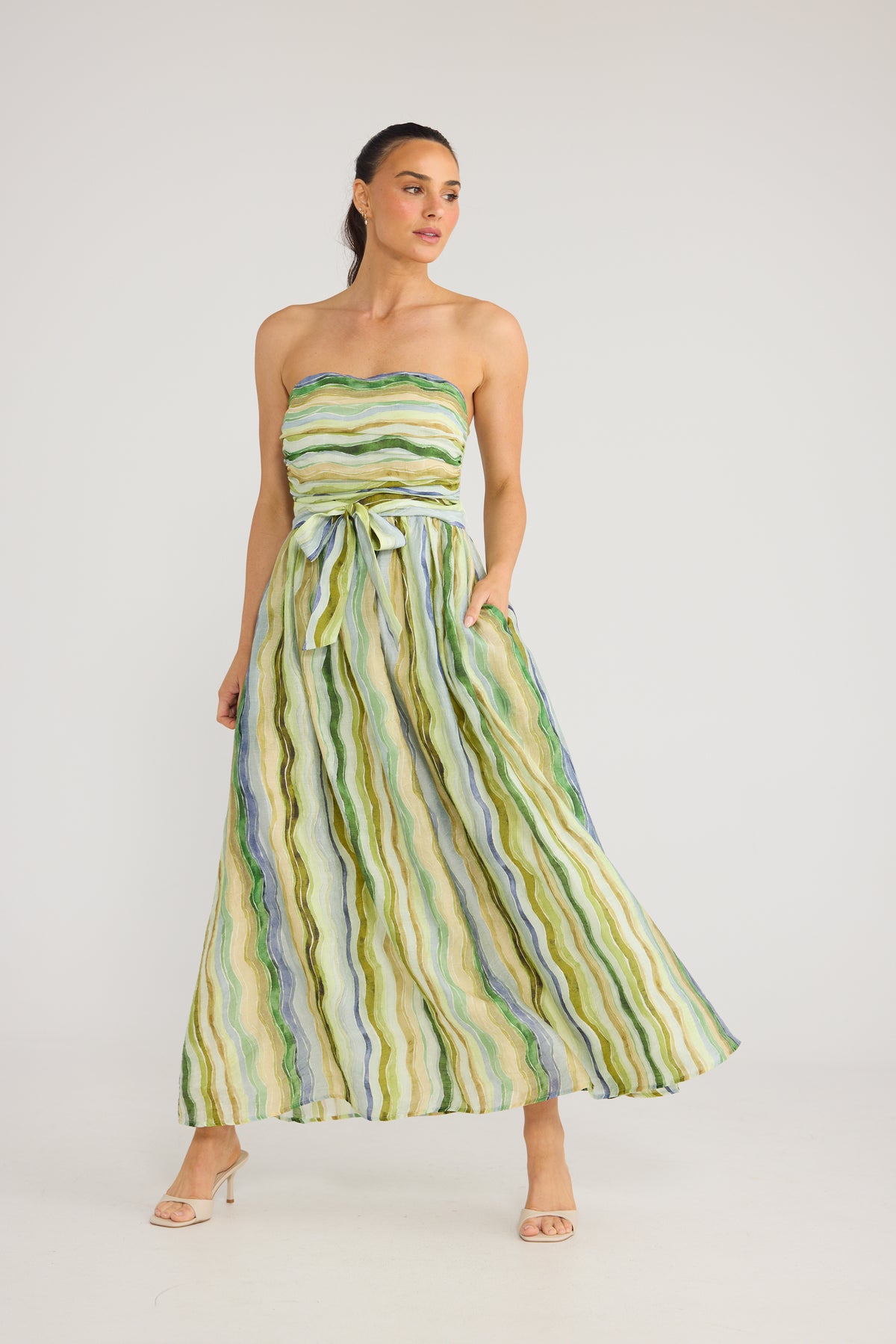 Avalon Dress - Blue Painterly Stripe