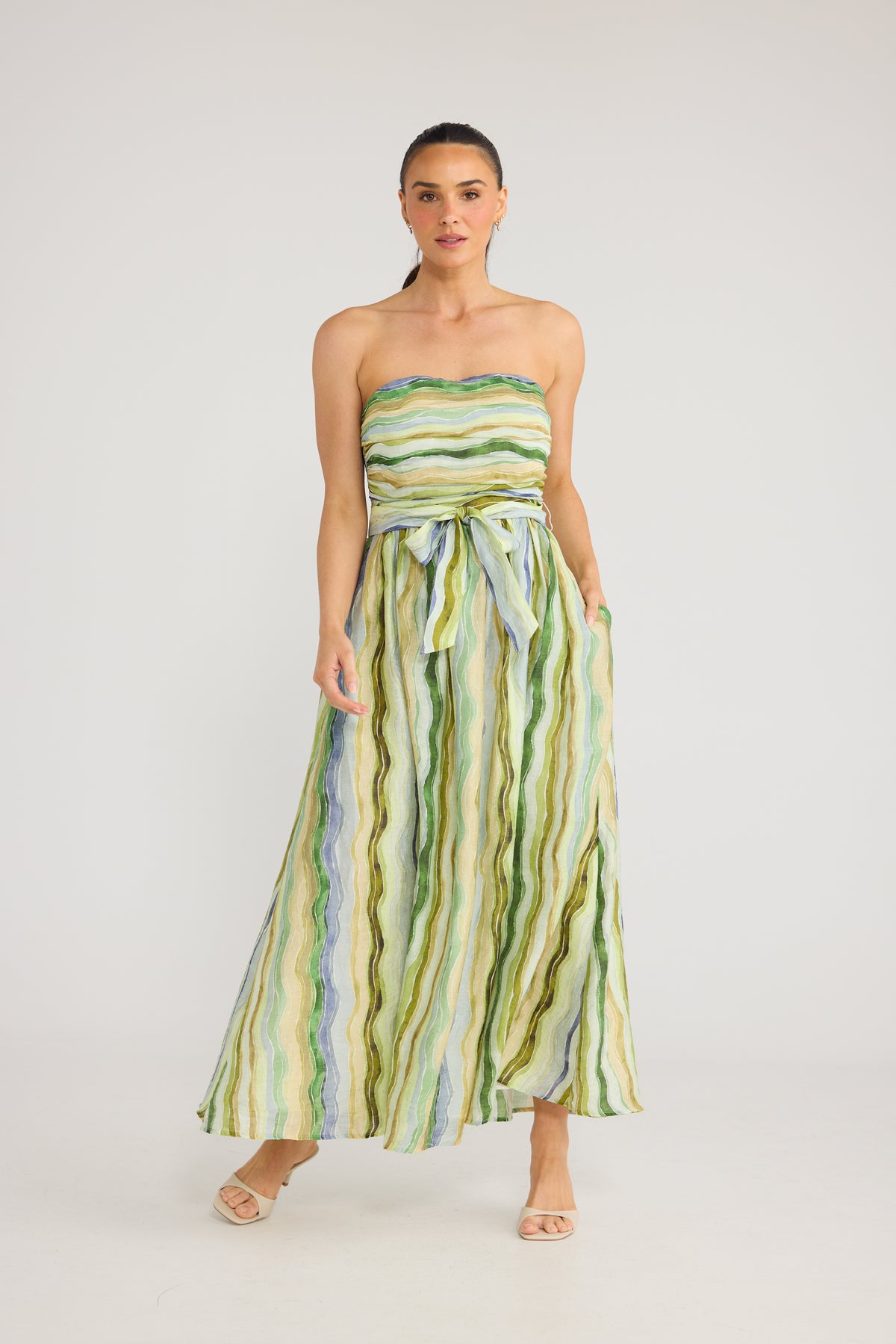 Avalon Dress - Blue Painterly Stripe