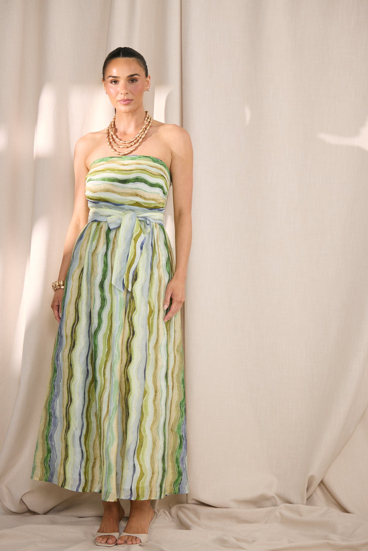 Avalon Dress - Blue Painterly Stripe