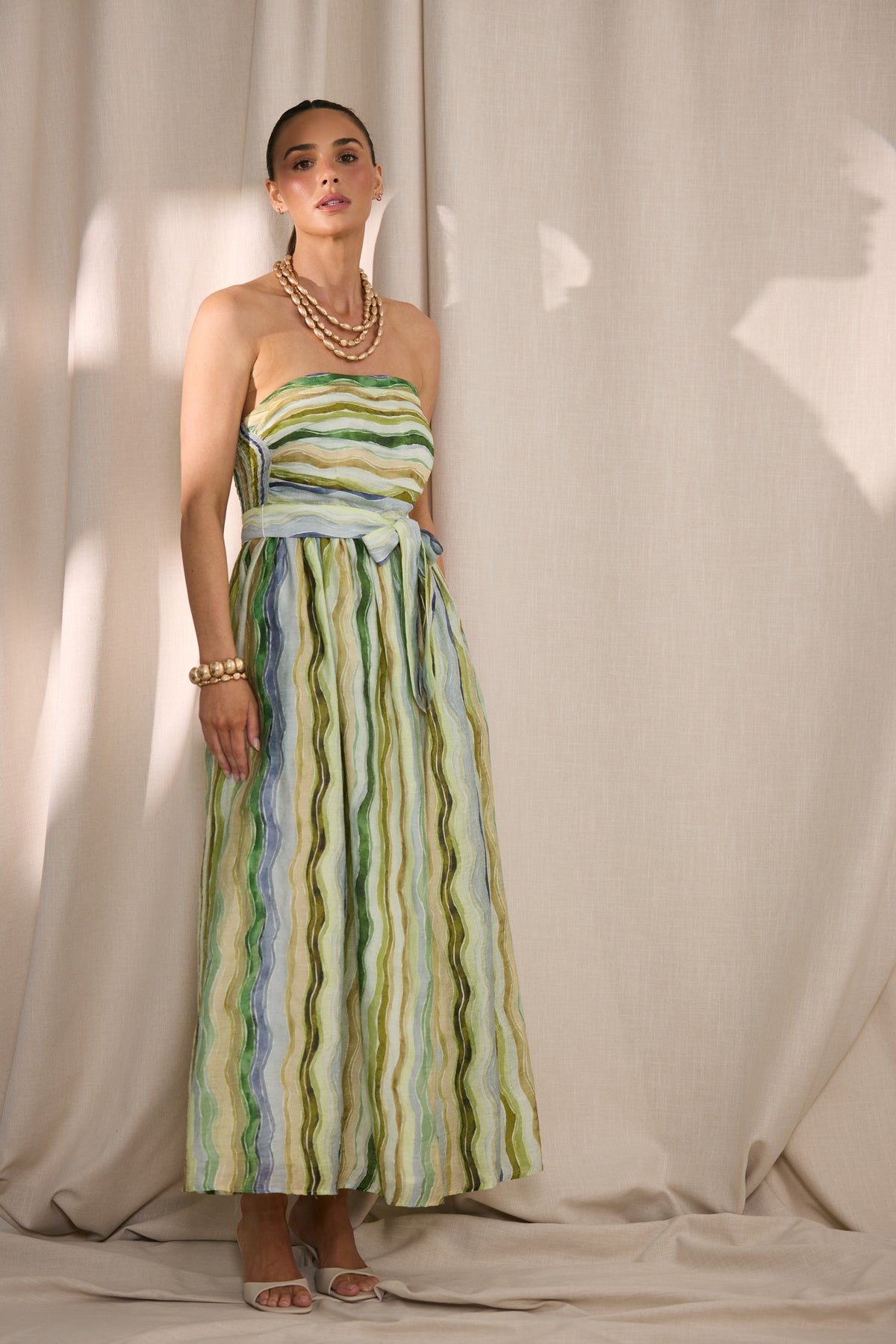 Avalon Dress - Blue Painterly Stripe