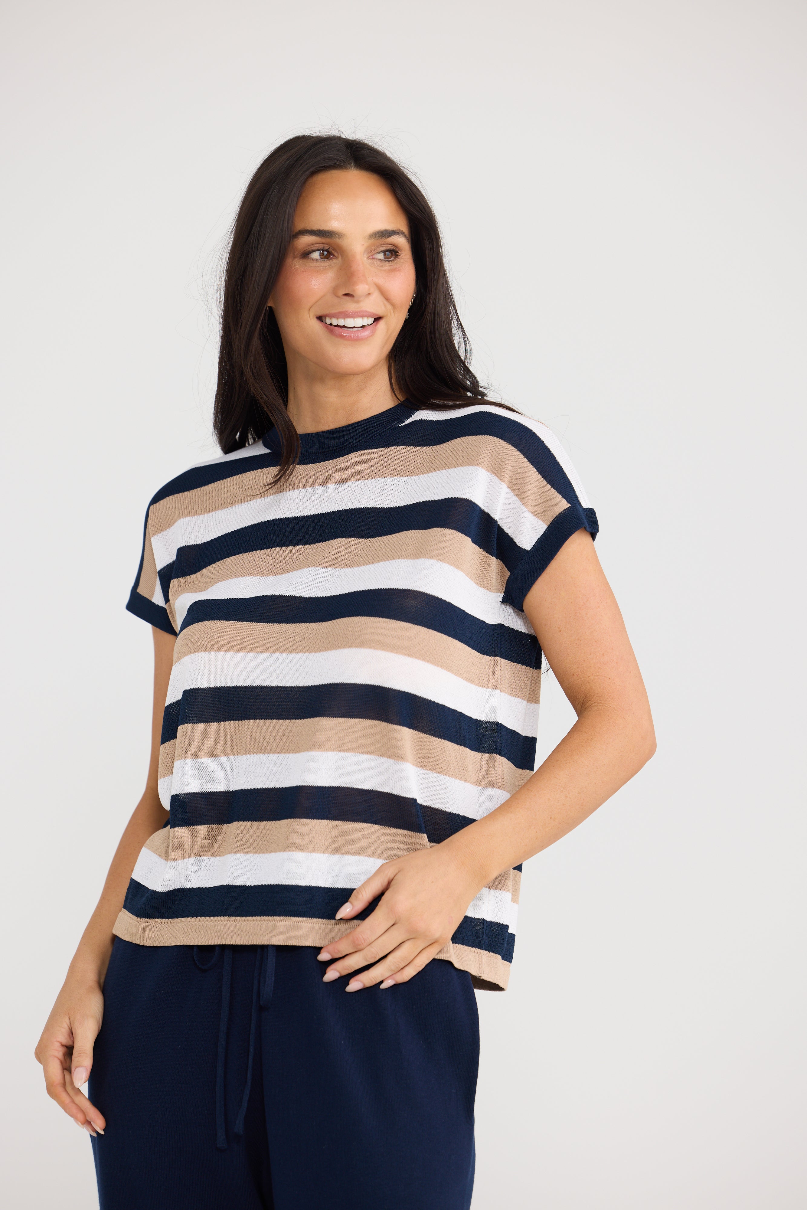 Rosalie Tee - Navy Multi Stripe
