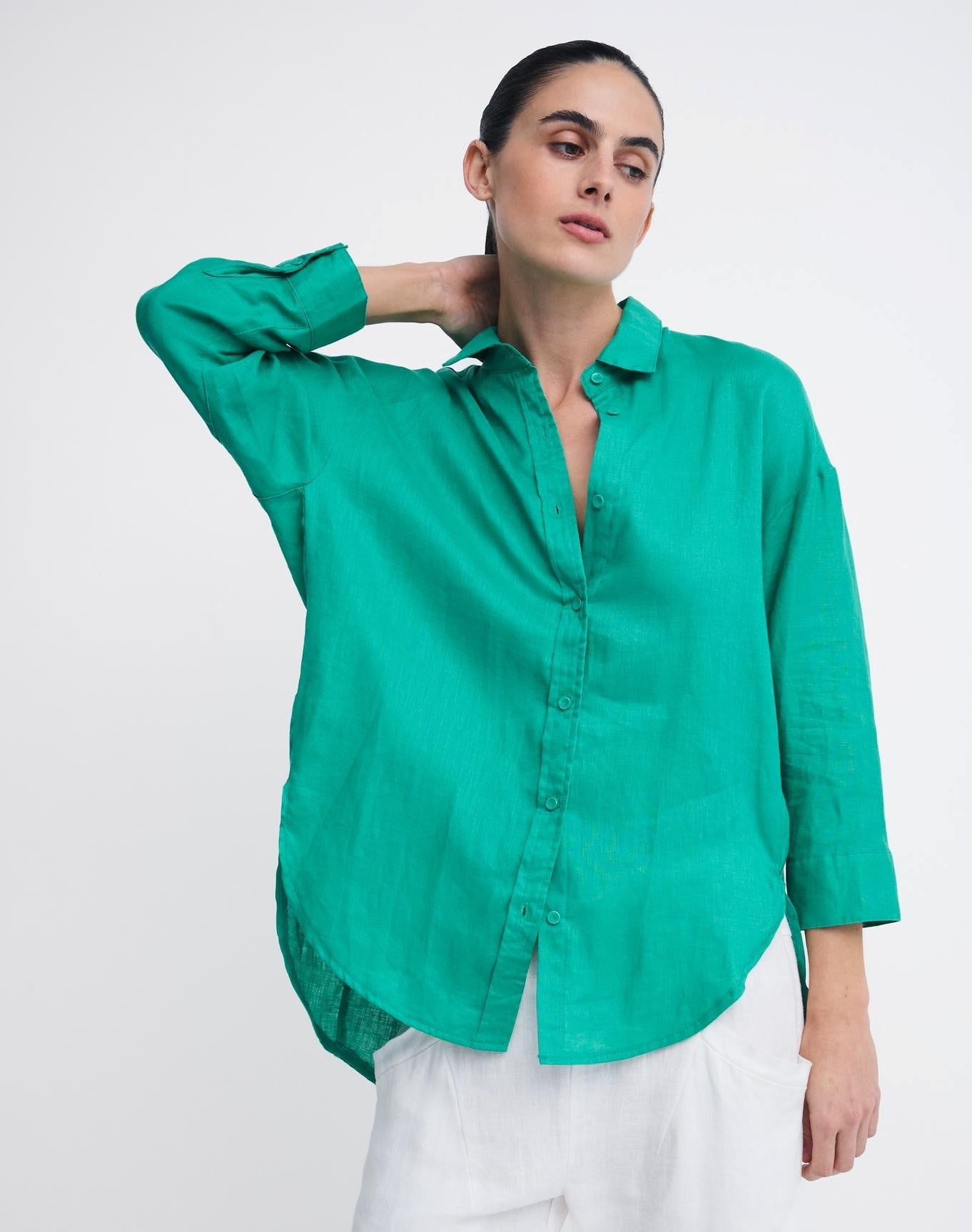 Boyfriend Linen Shirt - Teal