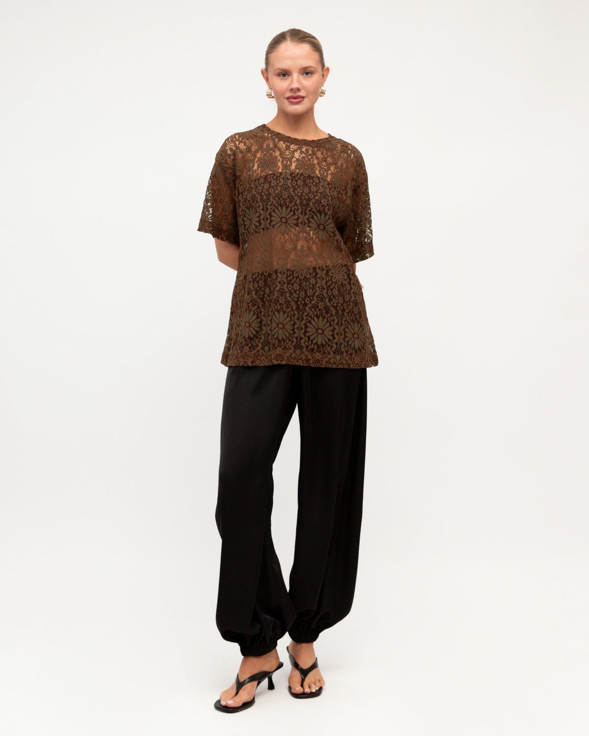 Santana Lace Tee - Chocolate, back view