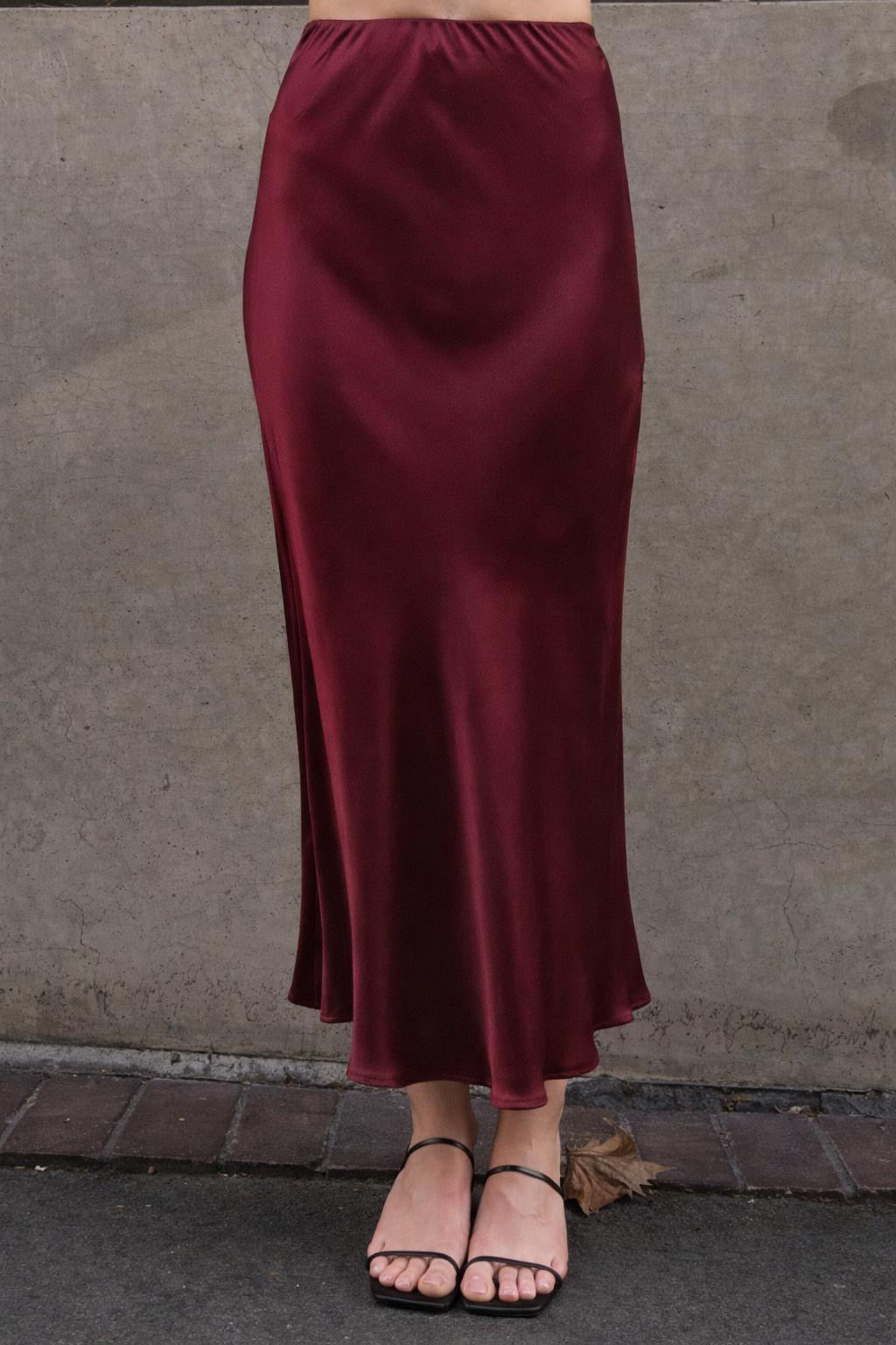 Satin Bias Skirt - Merlot