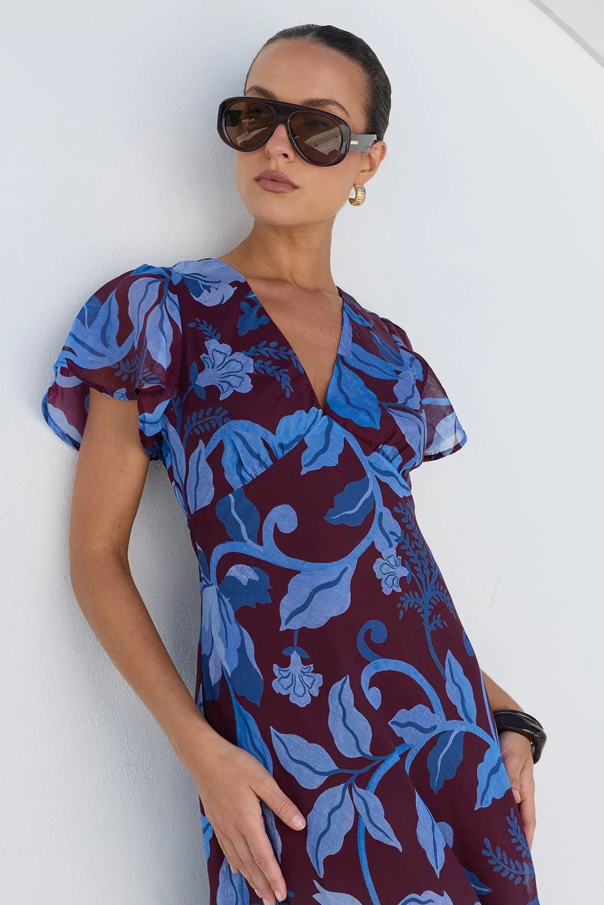 Among the Brave Chariot Maxi Dress - Burgundy Blue Floral, view 3