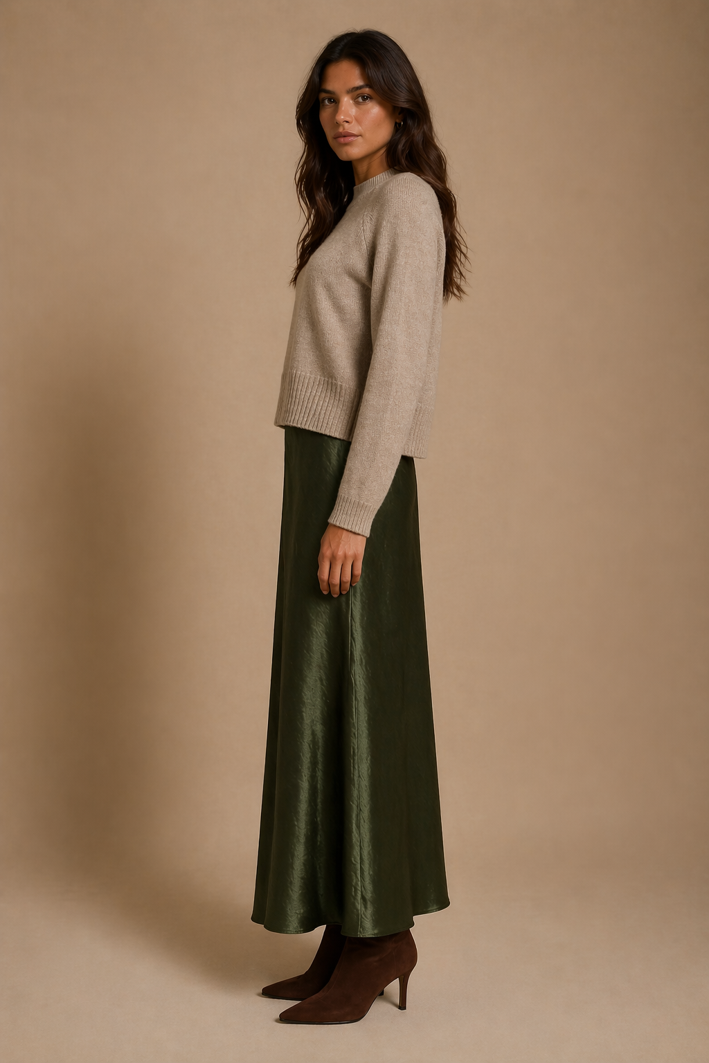 Satin Bias Skirt - Olive