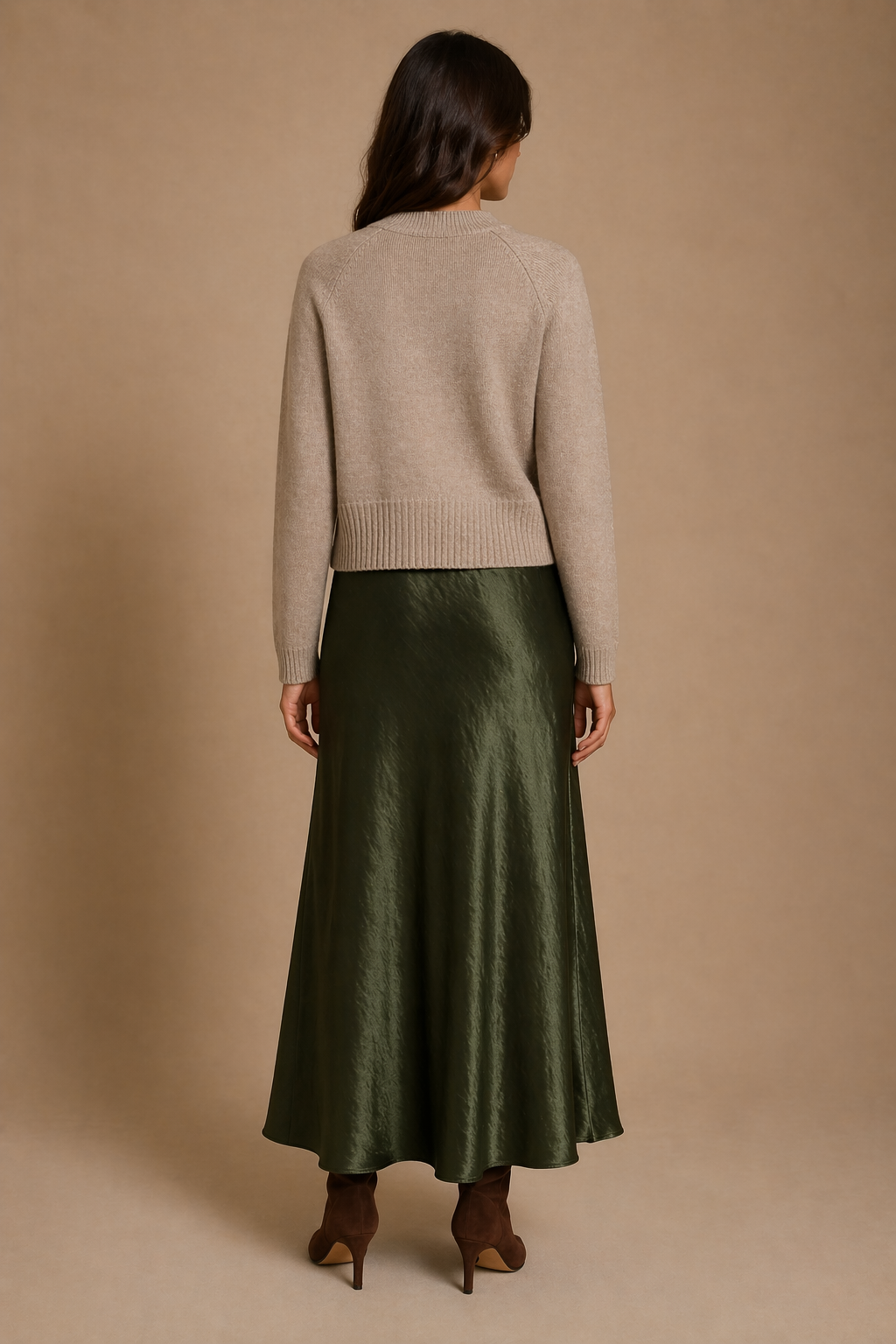 Satin Bias Skirt - Olive