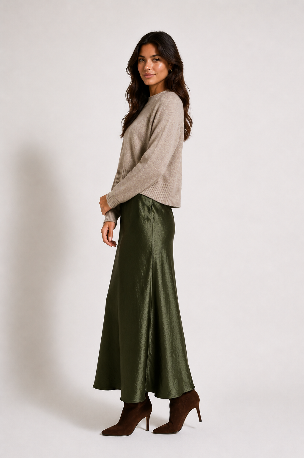 Satin Bias Skirt - Olive