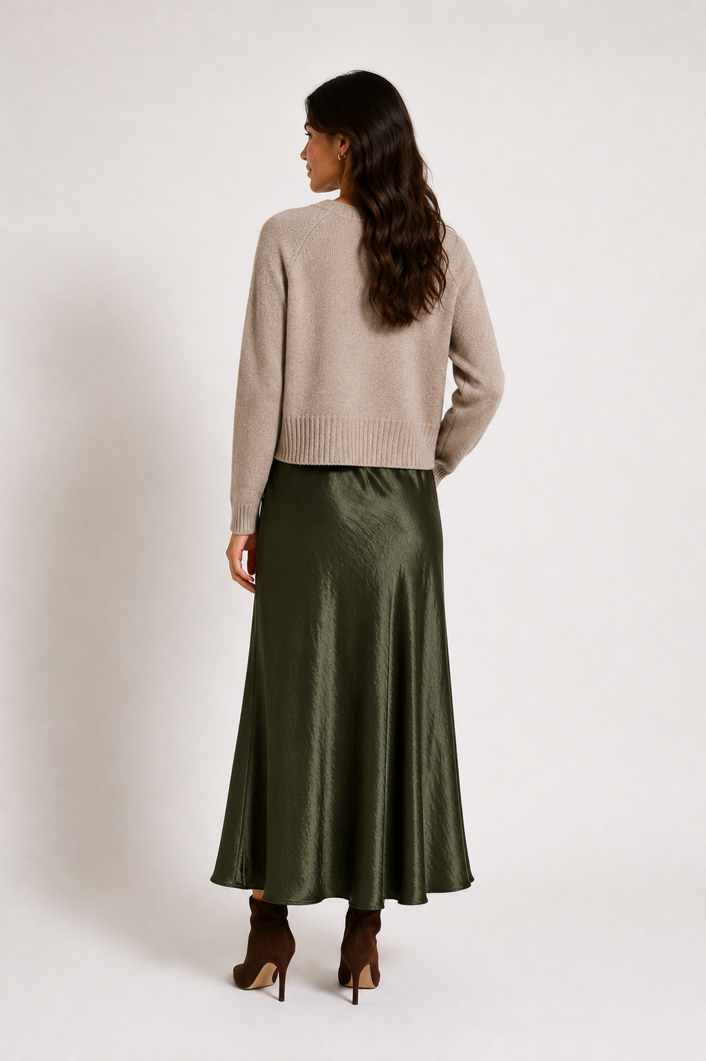 Satin Bias Skirt - Olive