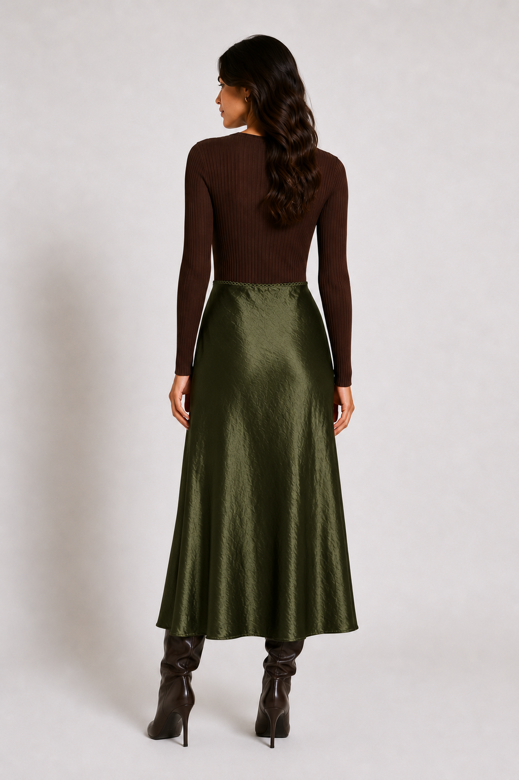 Satin Bias Skirt - Olive