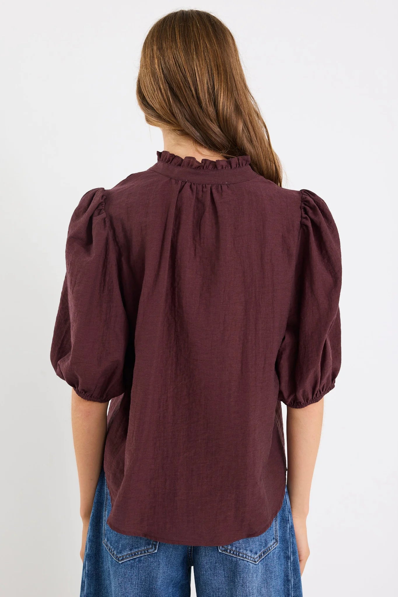 Continuance Chocolate Semi Sheer High Neck Short Sleeve Top - Chocolate