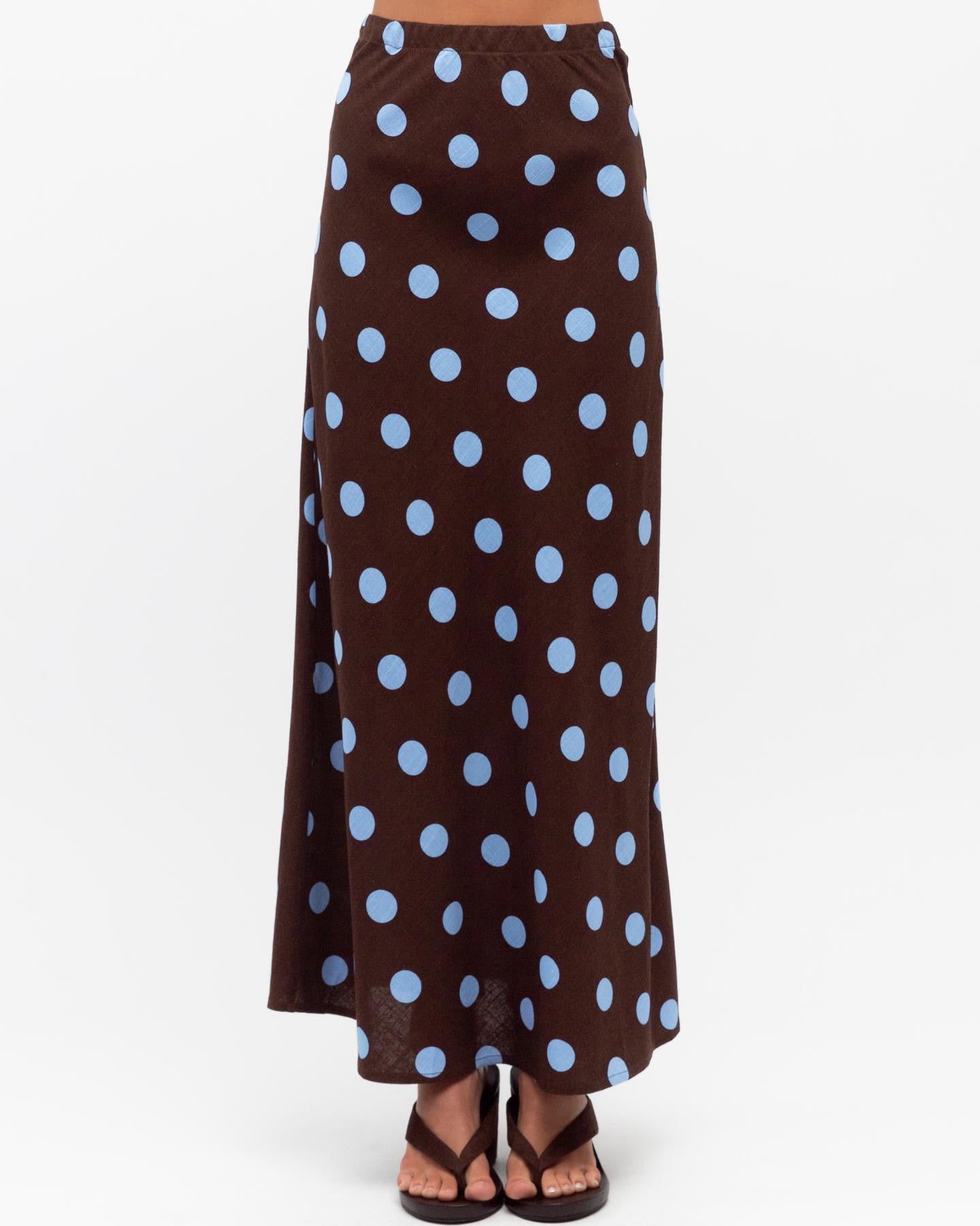 Sabrina Maxi Skirt - Chocolate/Blue Polka Dot