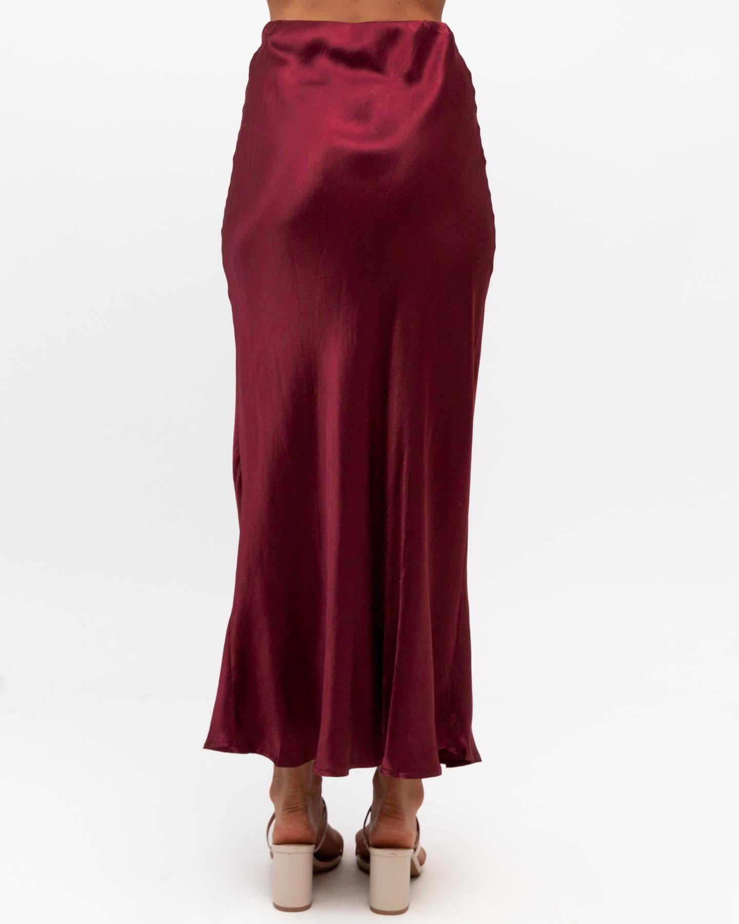Satin Bias Skirt - Merlot