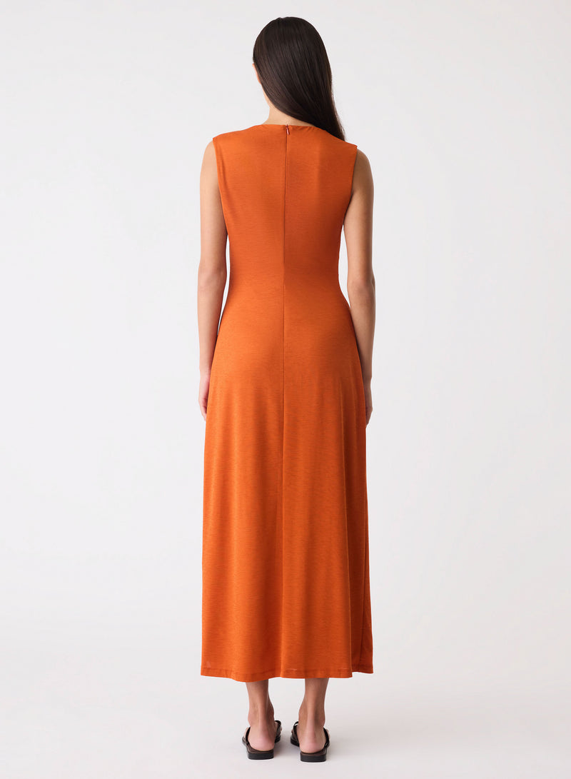 Esmaee Sculpted Dress - Amber, shoulder gathering detail