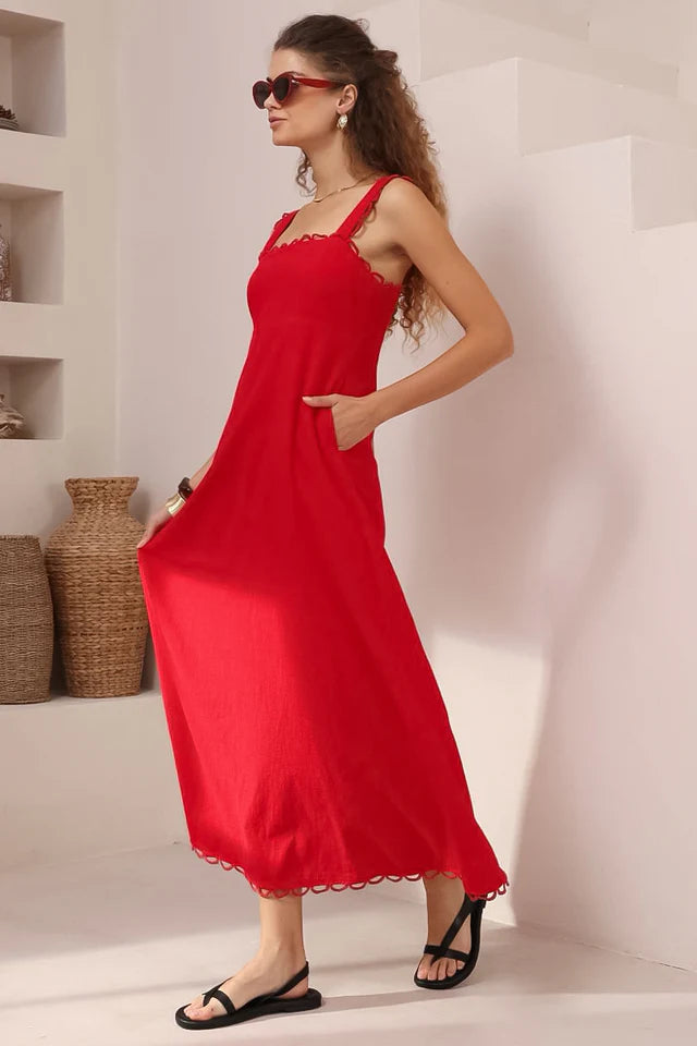 Darla Midi Dress -  Red