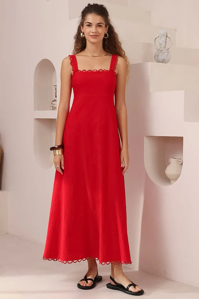 Darla Midi Dress -  Red