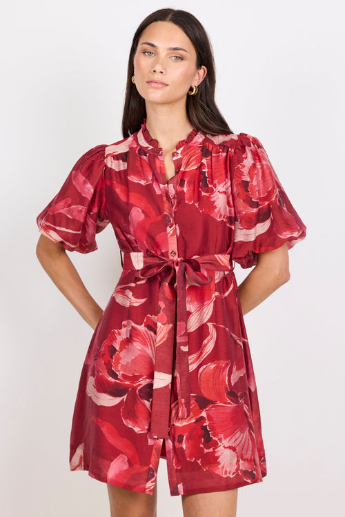 Delphi Large Red Peony Belted Mini Dress, styled look