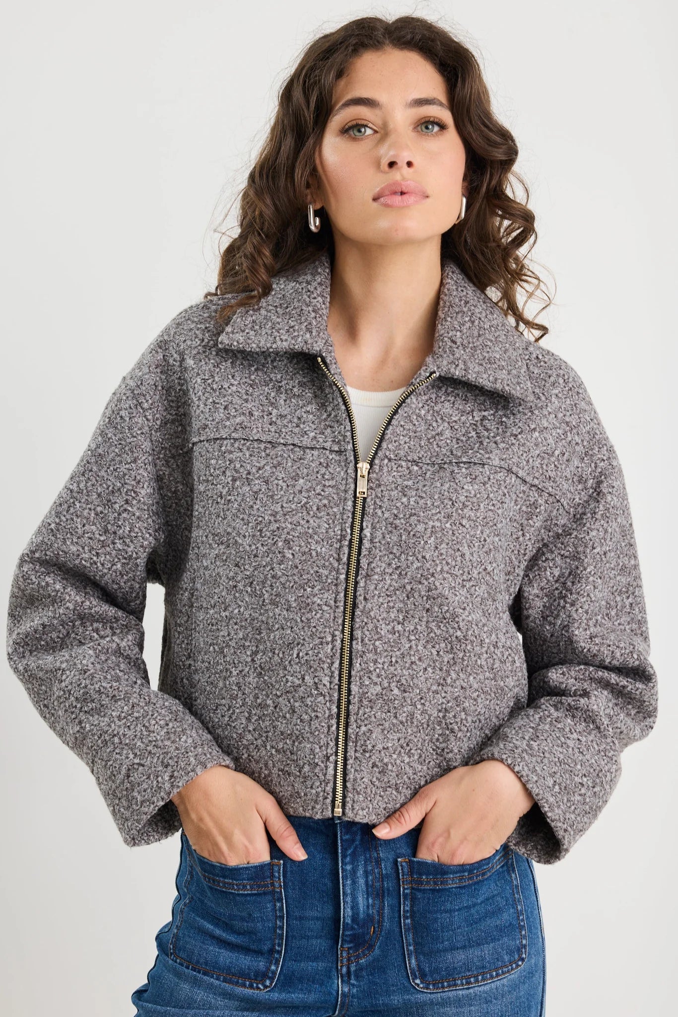 Dune Boucle Zip Front Jacket -Charcoal