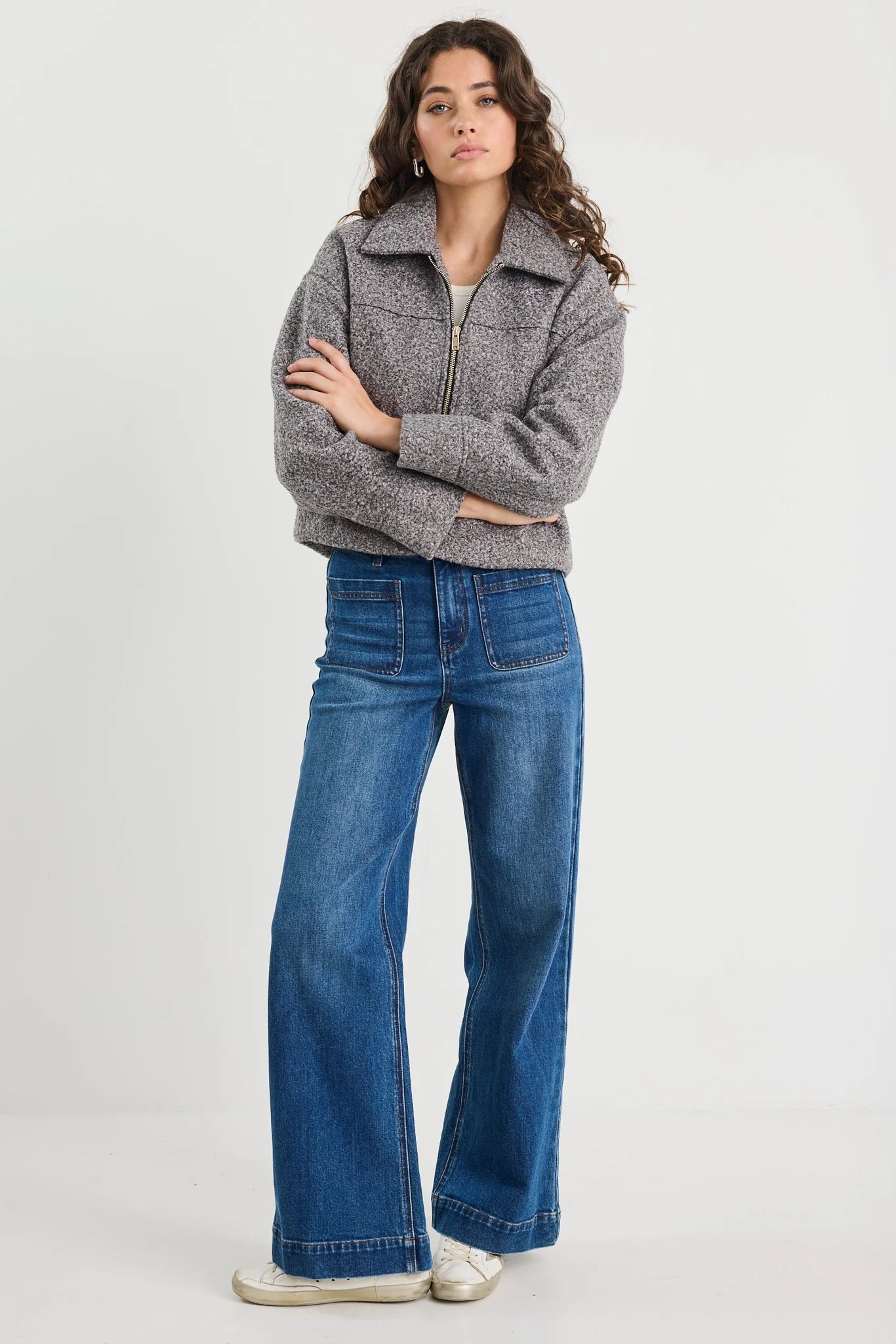 Dune Boucle Zip Front Jacket -Charcoal