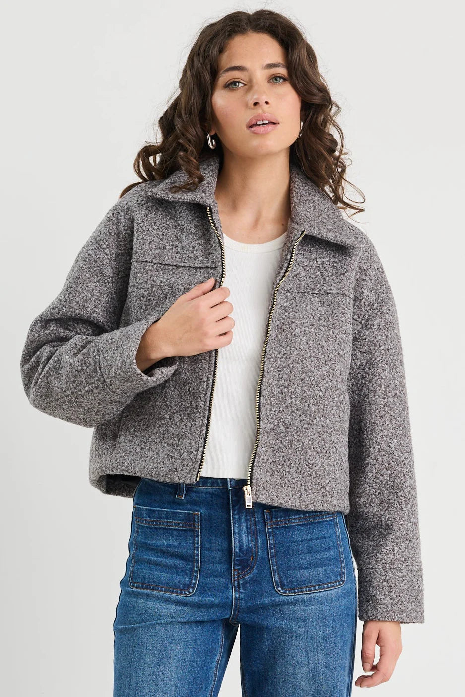 Dune Boucle Zip Front Jacket -Charcoal