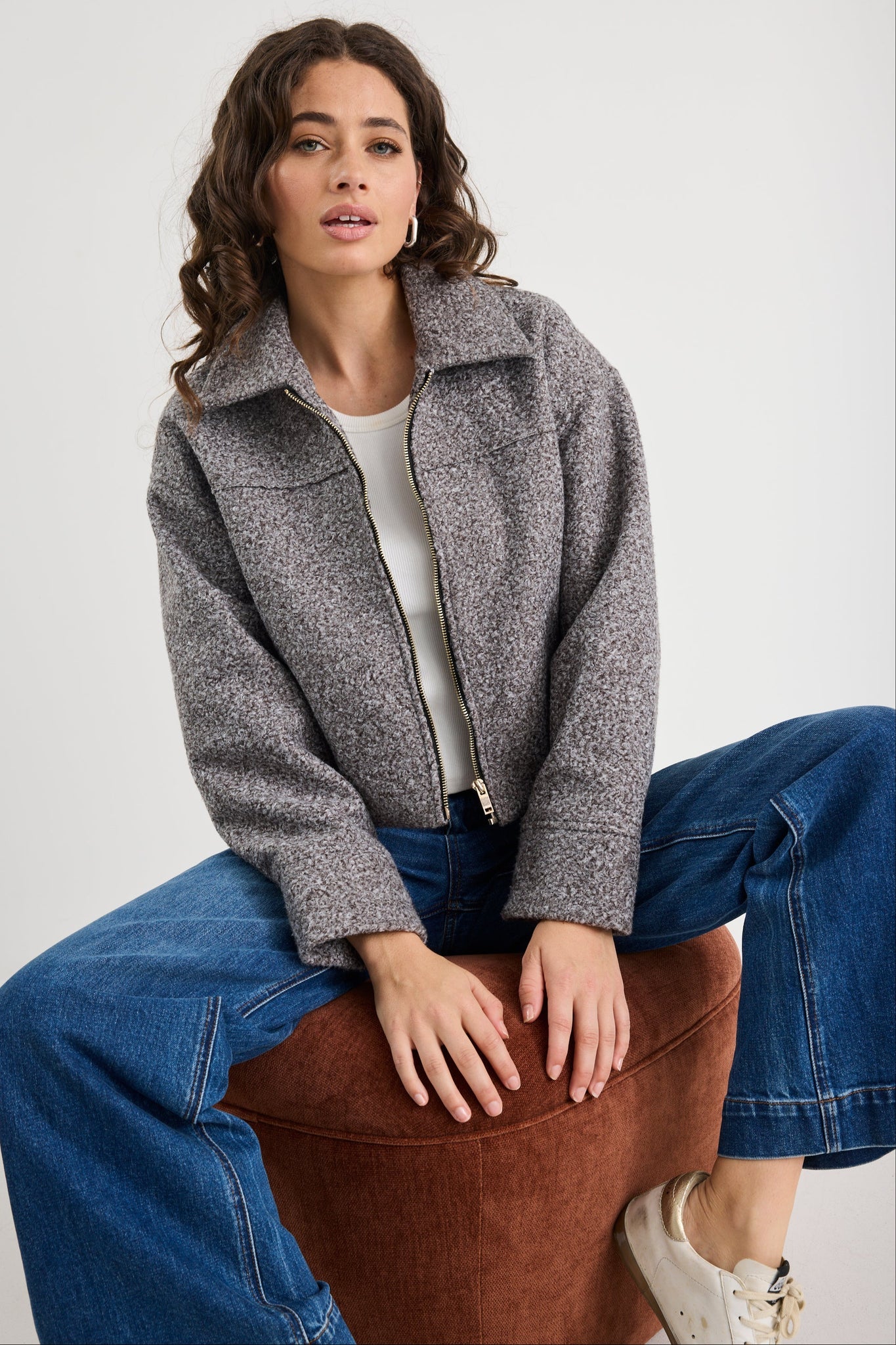 Dune Boucle Zip Front Jacket -Charcoal
