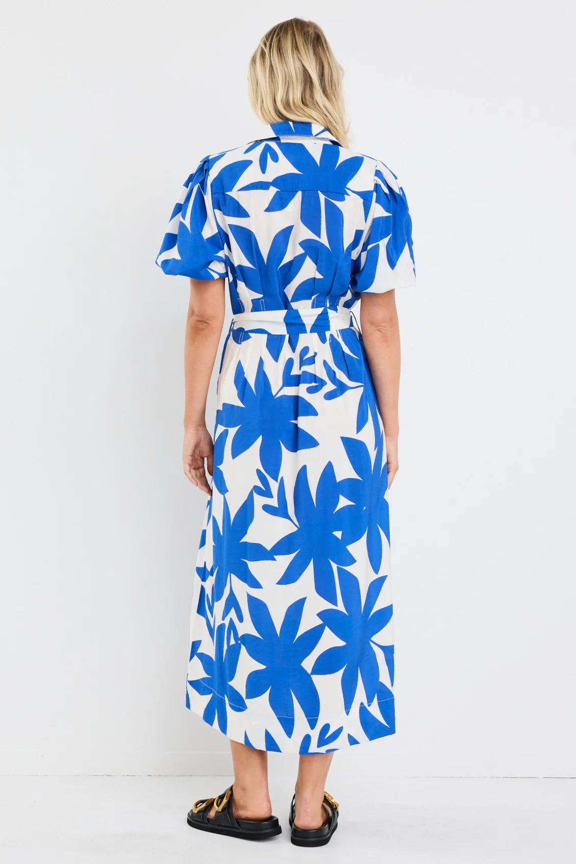 Dusk Bright Blye Abstract Puff Sleeve Maxi - Blue