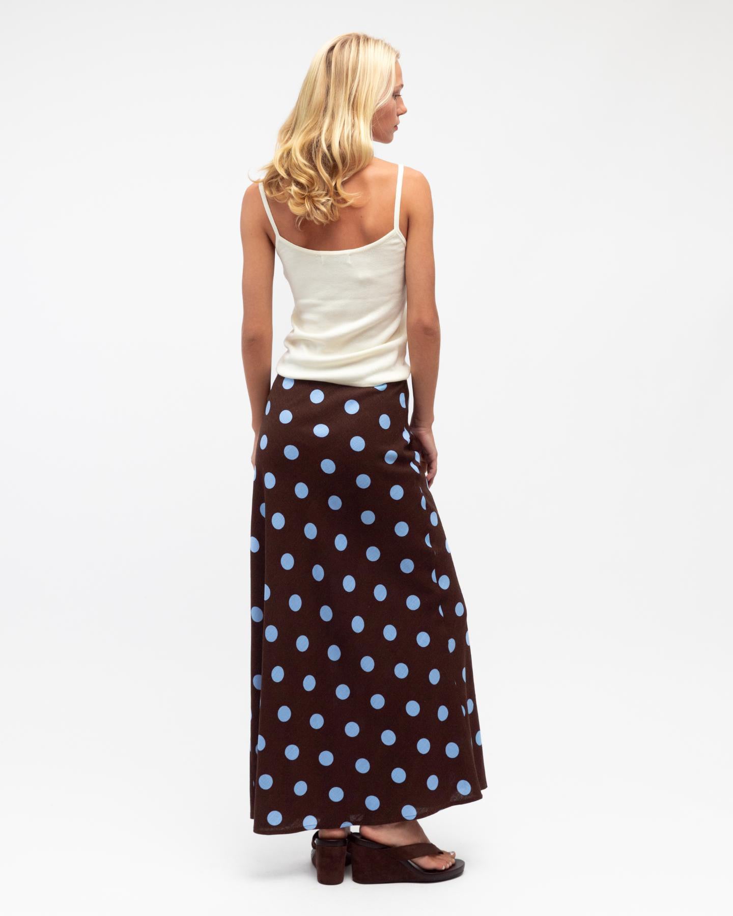 Sabrina Maxi Skirt - Chocolate/Blue Polka Dot
