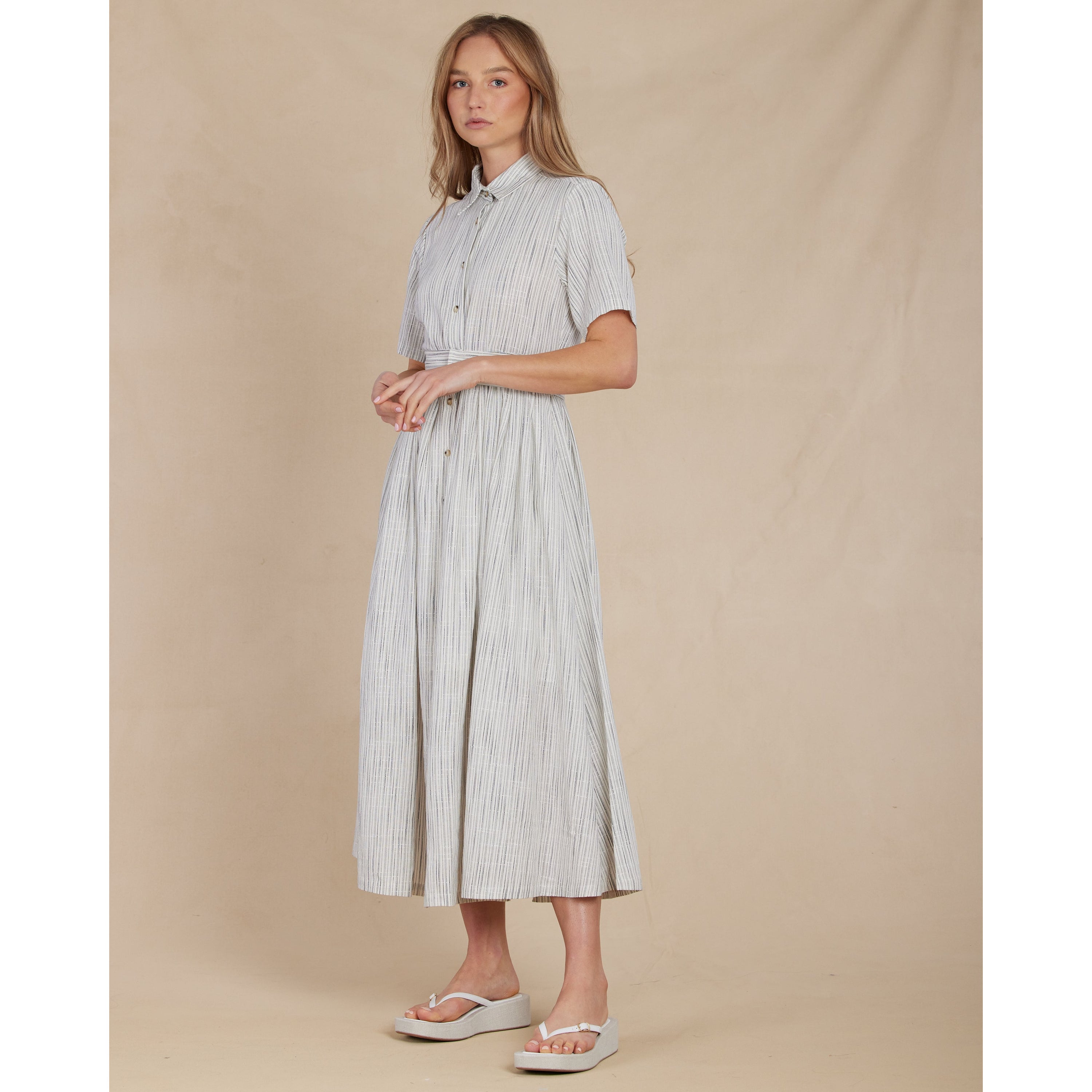 Renata Stripe Linen Dress - Marino Stripe