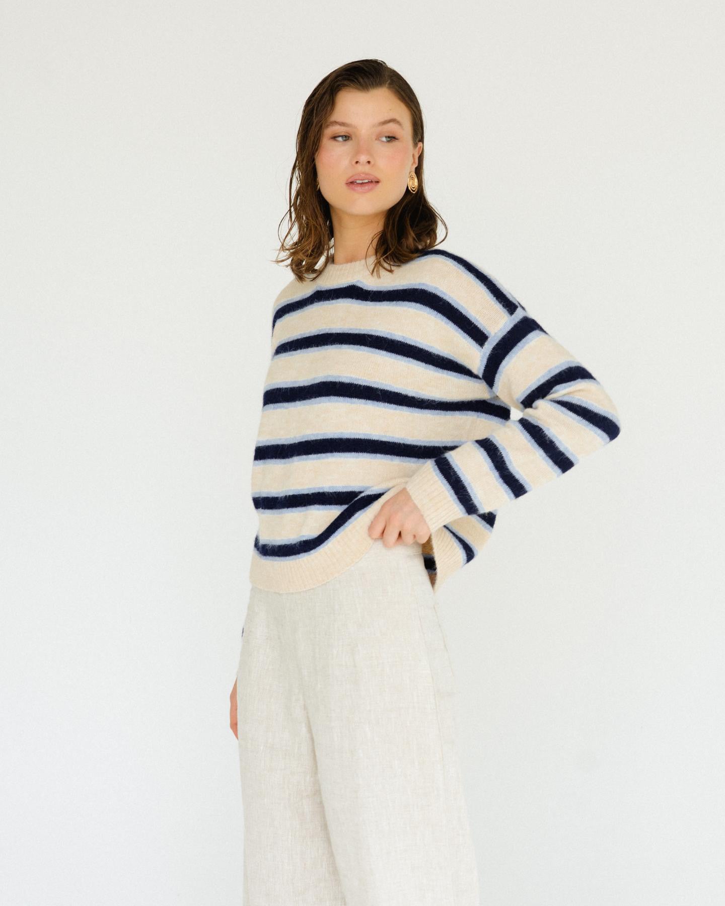 Hamptons Stripe Knit - White/Blue