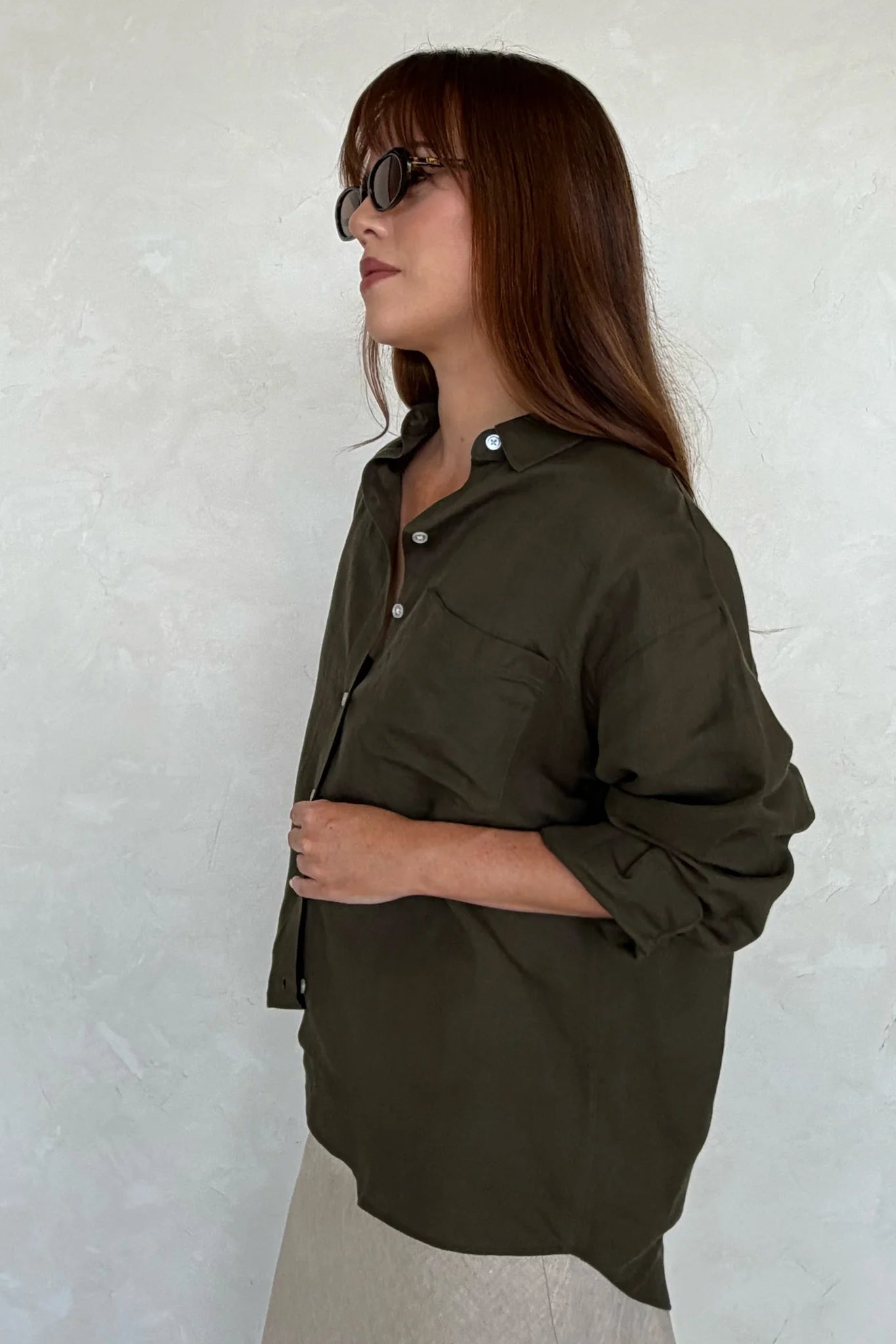 Exalted Linen Viscose Oversized Shirt - Khaki