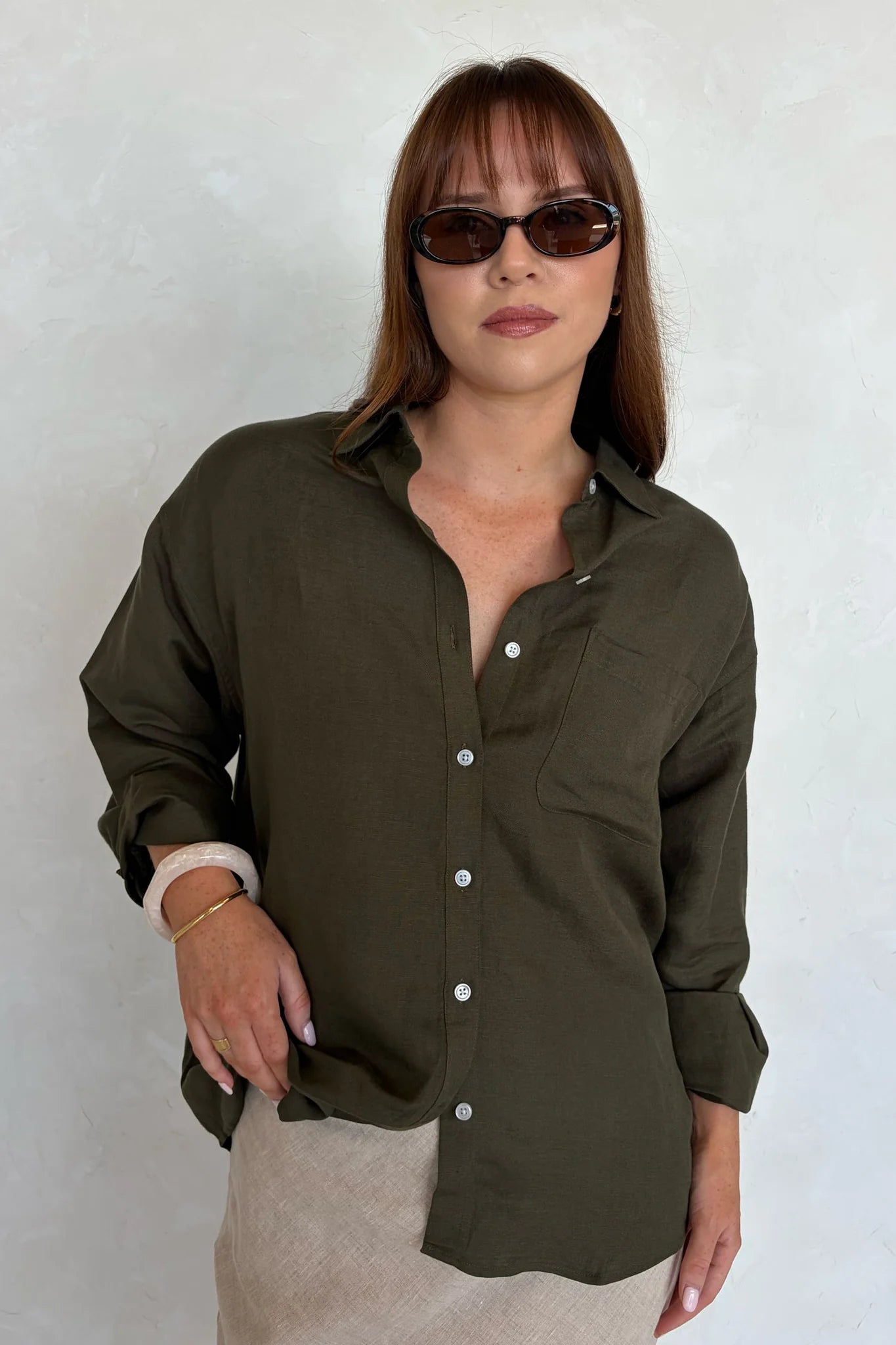 Exalted Linen Viscose Oversized Shirt - Khaki