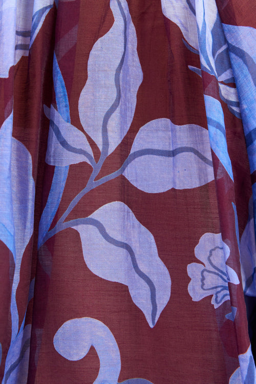 Expedition Burgundy Blue Floral Shirred Neck Top - fabric close-up, floral print
