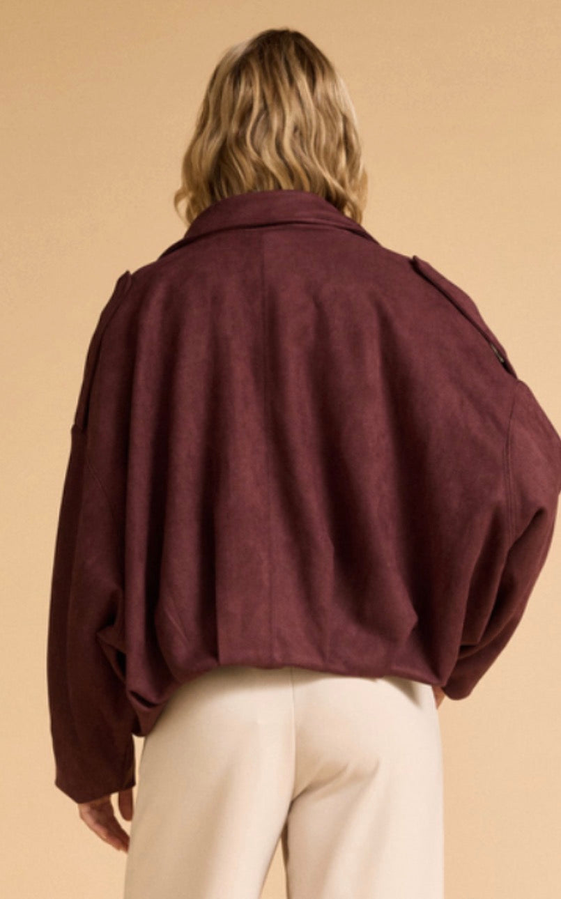 Faux Suede Bomber - Merlot