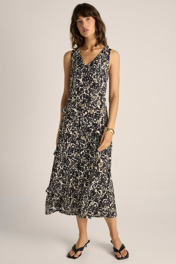 Fate & Becker Jade Ruffle Dress - Floral Animal Black, styled