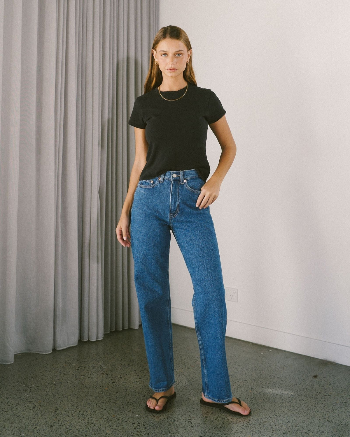 Dr Denim Echo Straight Jeans in Bay Mid Retro, back view
