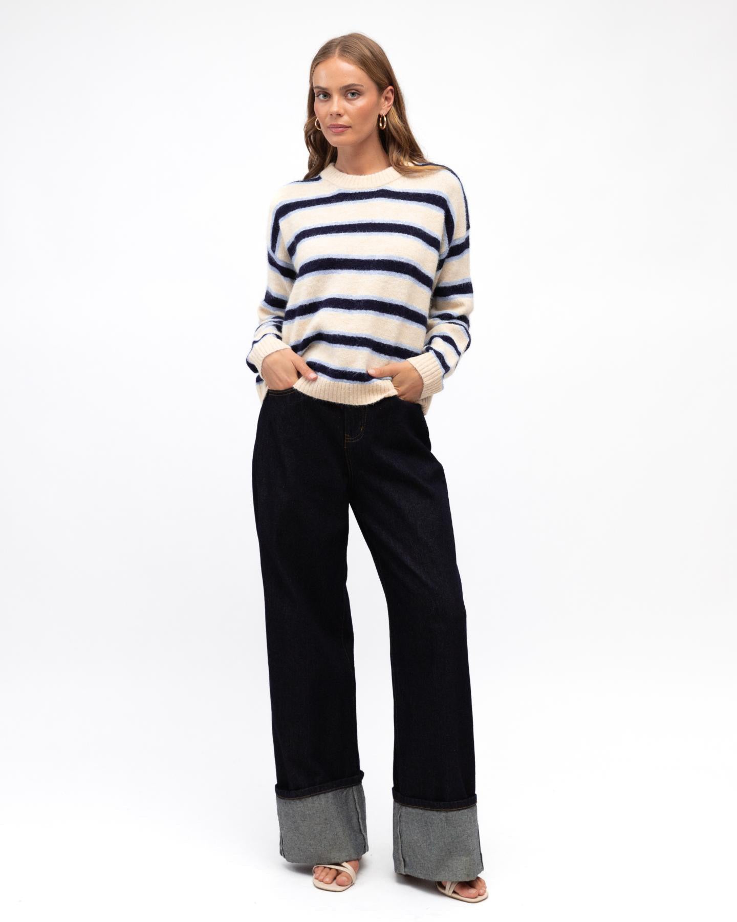 Hamptons Stripe Knit - White/Blue