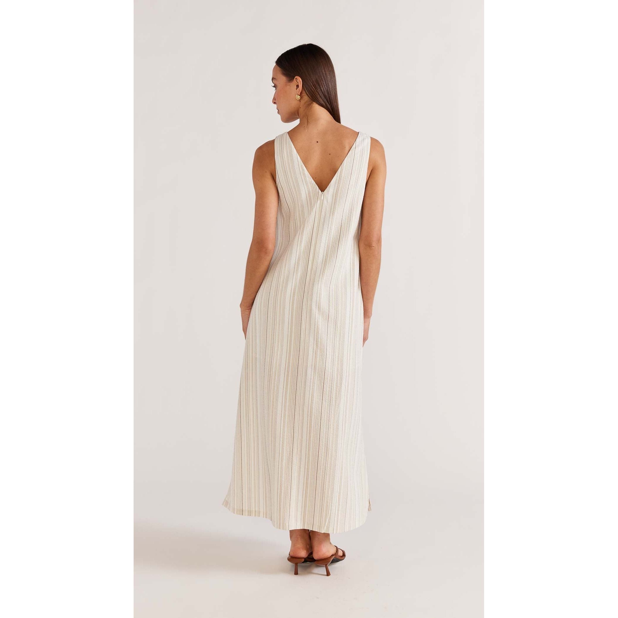 Finlay Belted Midi Dress - Beige Stripe