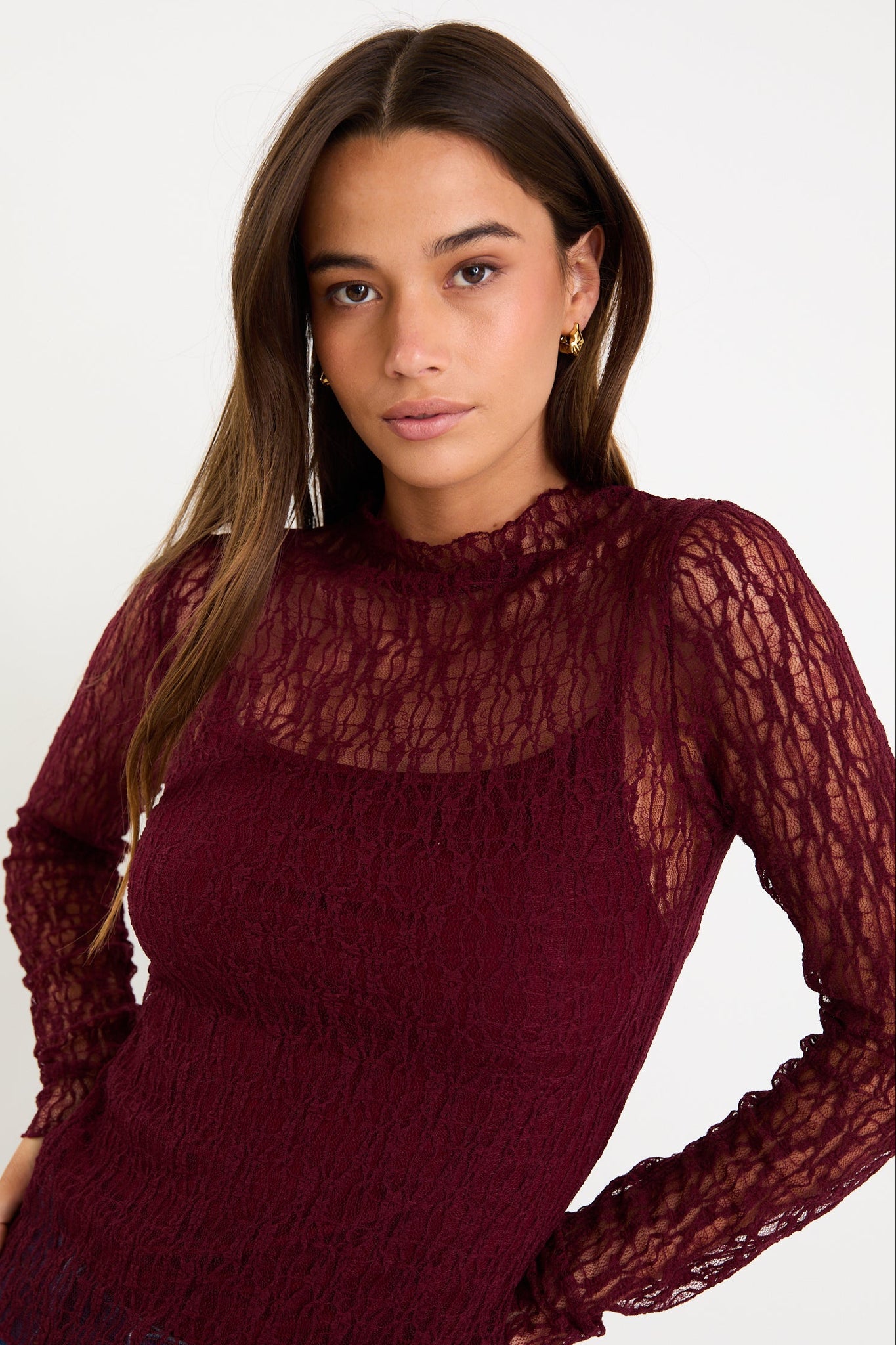 Giving Lace Top - Burgundy