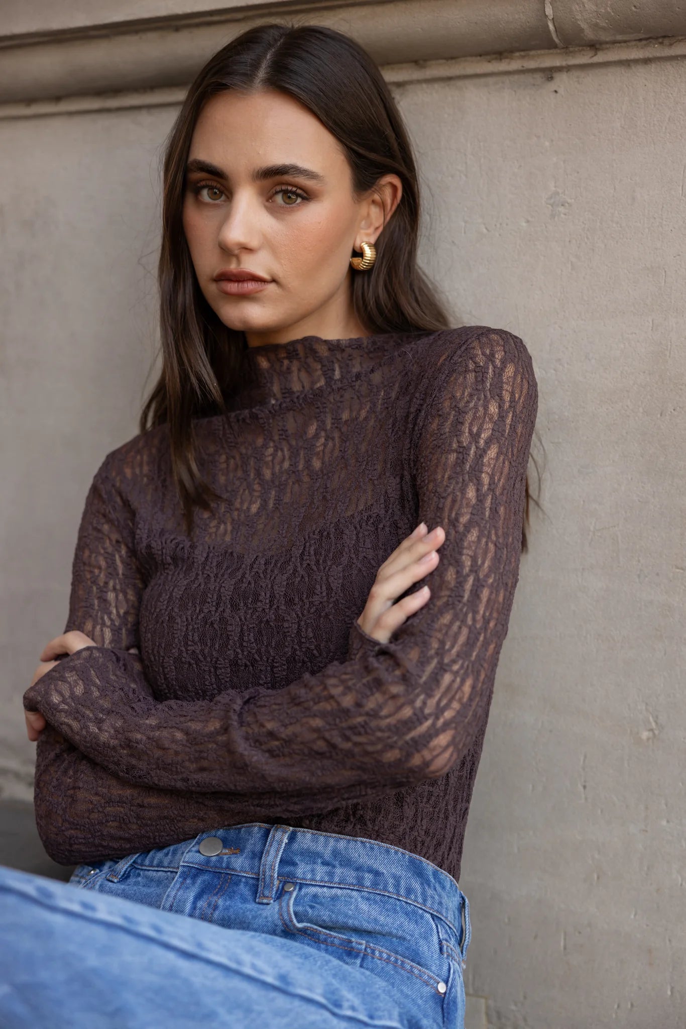 Giving Lace Top - Chocolate
