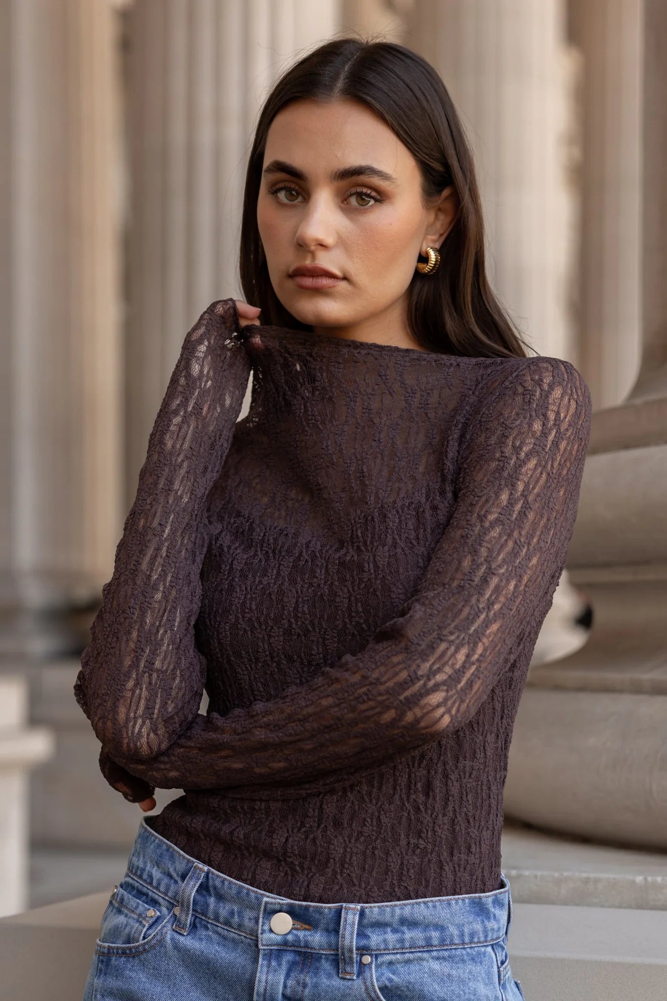 Giving Lace Top - Chocolate